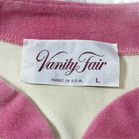 Vanity Fair Pink Robe Size L Zipper Front Fleece Floral Embroidery Vintage 1980s - Picture 9 of 9